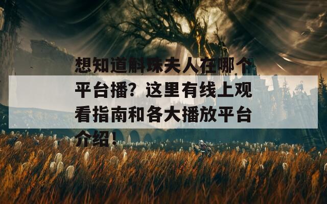 想知道斛珠夫人在哪个平台播？这里有线上观看指南和各大播放平台介绍！